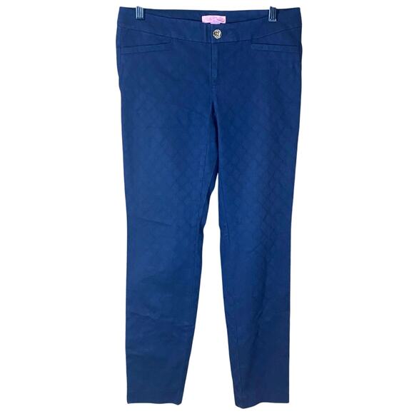 Lilly Pulitzer Navy Jacquard Slim Pants Size 0 Cotton Stretch Trellis Print - Picture 1 of 6